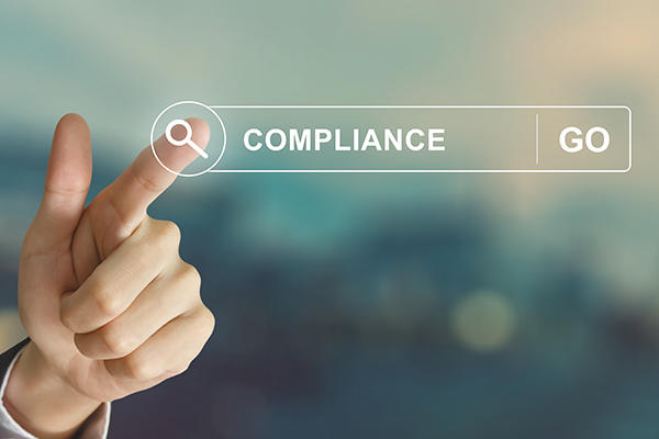 business hand clicking compliance button on search toolbar