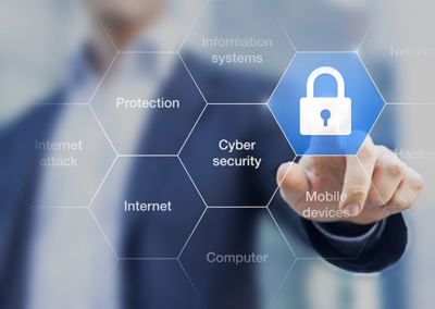 Cyber security concept on virtual screen, consultant presentation