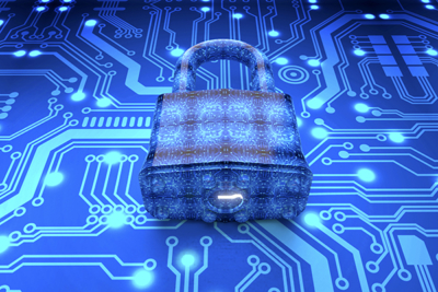 digital safety concept padlock in electronic environment